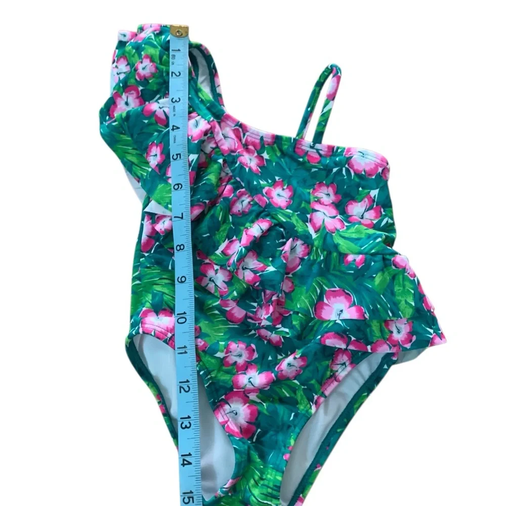 Janie and Jack Green Recycled Hibiscus Ruffle Swimsuit